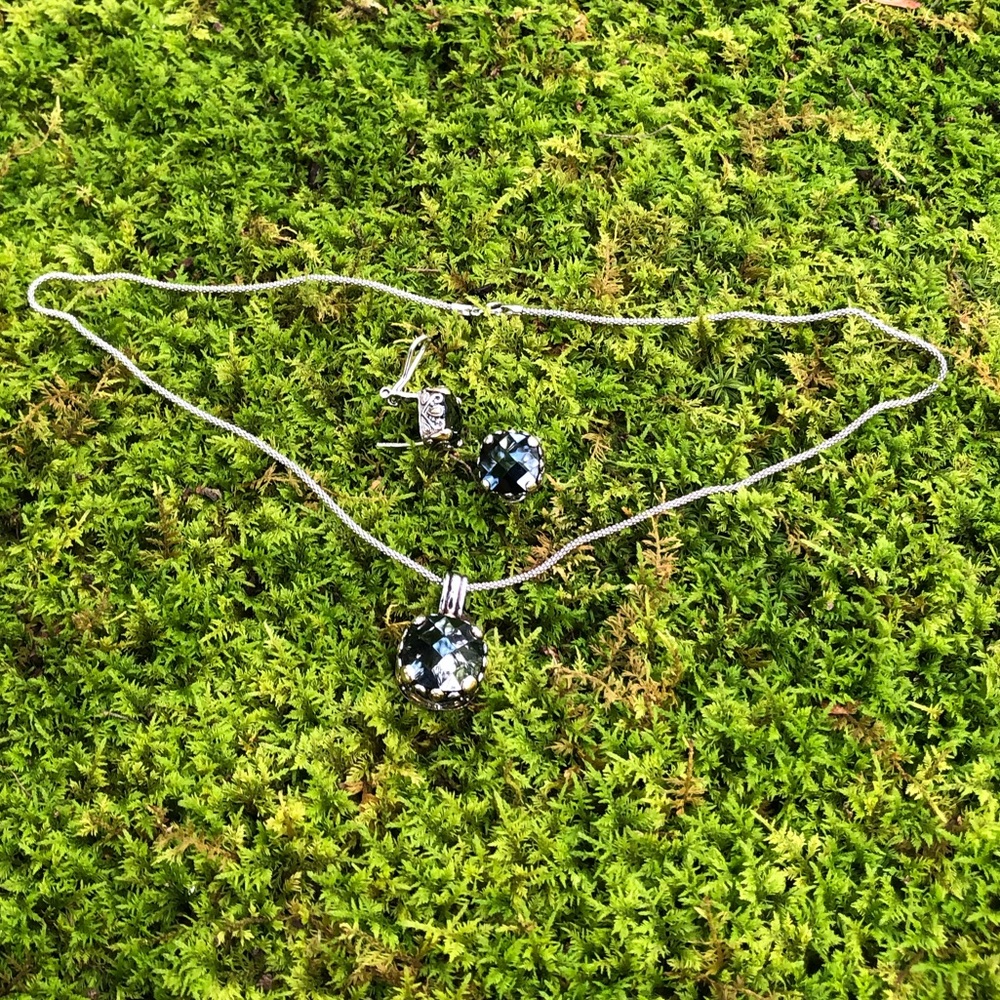 Sterling Silver Black Stone Necklace Drop Earring